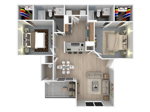 2 bed 2 bath floor plan  at Pinehurst Condominiums, Las Vegas, Nevada